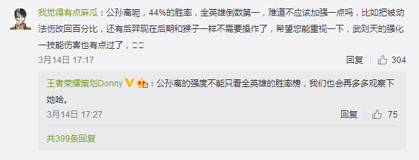 策划微博回复孙尚香削弱问题 猴子强度问题再被提及